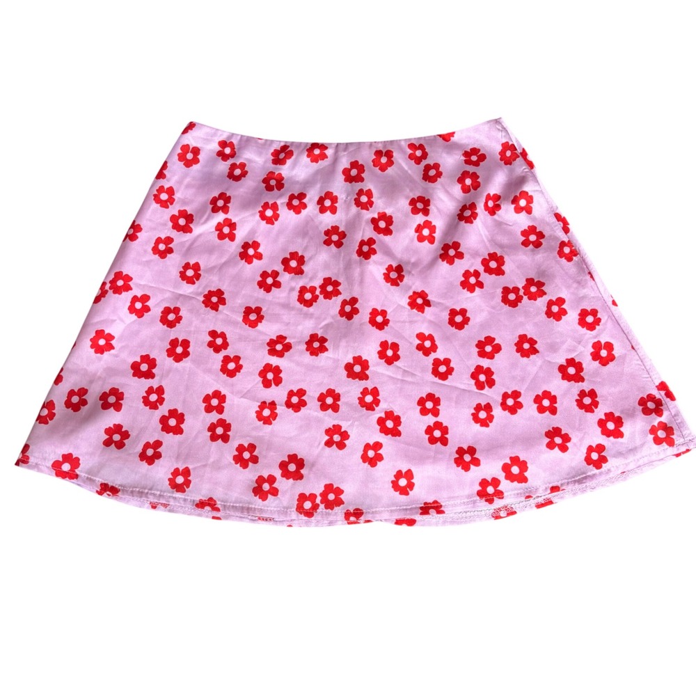 Princess Polly Skirt Women 4 Pink Red Floral Satin Mini A-Line Zip